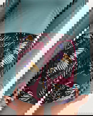 adidas Performance pantaloni scurți de antrenament x Farm Rio culoarea bordo, cu imprimeu, high waist, JL7005