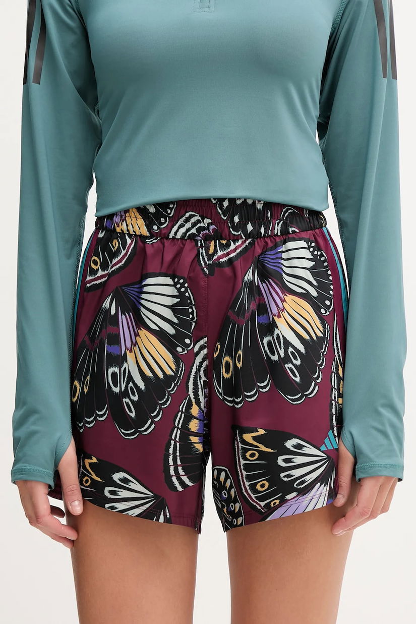 adidas Performance pantaloni scurți de antrenament x Farm Rio culoarea bordo, cu imprimeu, high waist, JL7005