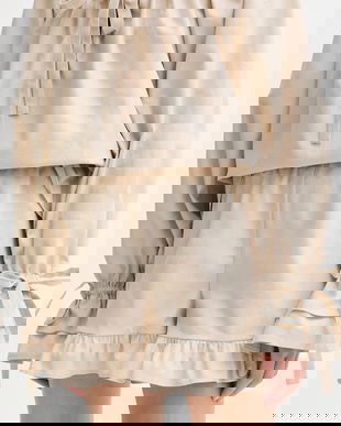 The Sleeper pantaloni scurți din in culoarea bej, uni, high waist, CHSH01P017N