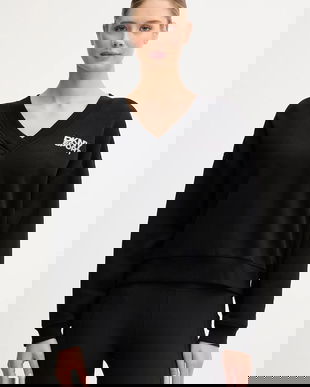 Dkny hanorac de bumbac culoarea negru, cu imprimeu, DP5T1279