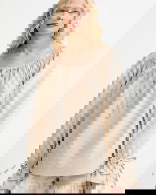 The Sleeper bluză din in culoarea bej, uni, CHBL06P017N