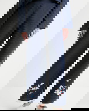 The Sleeper pantaloni din amestec de in culoarea bleumarin, drept, high waist, FW2402EP