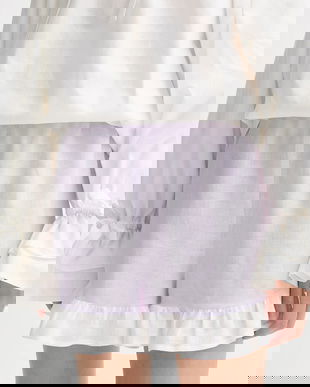 The Sleeper pantaloni scurți din in culoarea violet, uni, high waist, PFSH01P009R