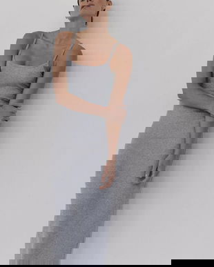 MUUV. rochie JORDE culoarea gri, maxi, mulată