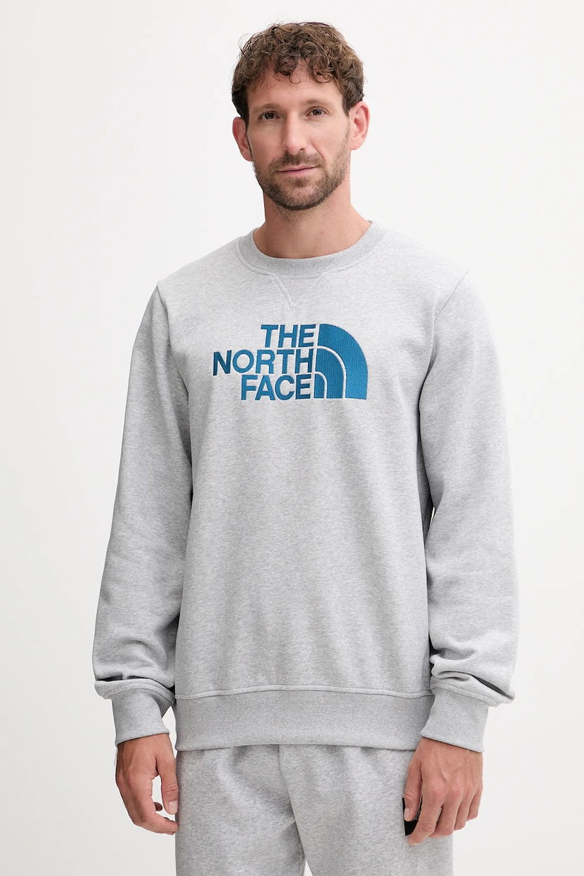 The North Face bluză Drew Peak culoarea gri, cu imprimeu, NF0A89EKFAO1