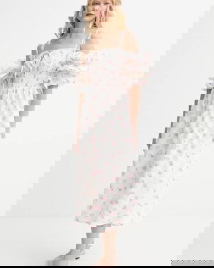 The Sleeper rochie din in culoarea bej, maxi, evazați, ALDR01F020N