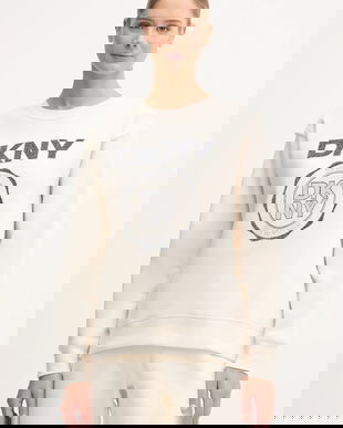 Dkny bluză culoarea bej, cu imprimeu, DP5T1340