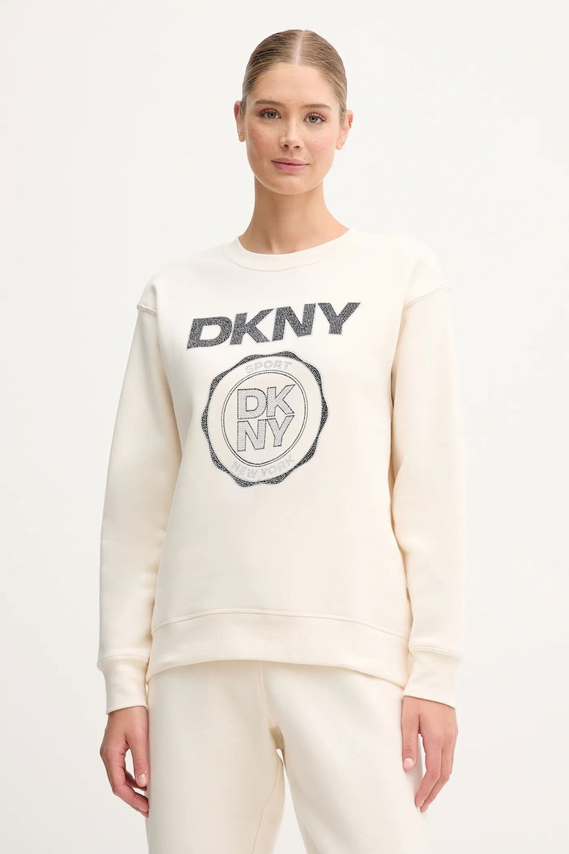 Dkny bluză culoarea bej, cu imprimeu, DP5T1340