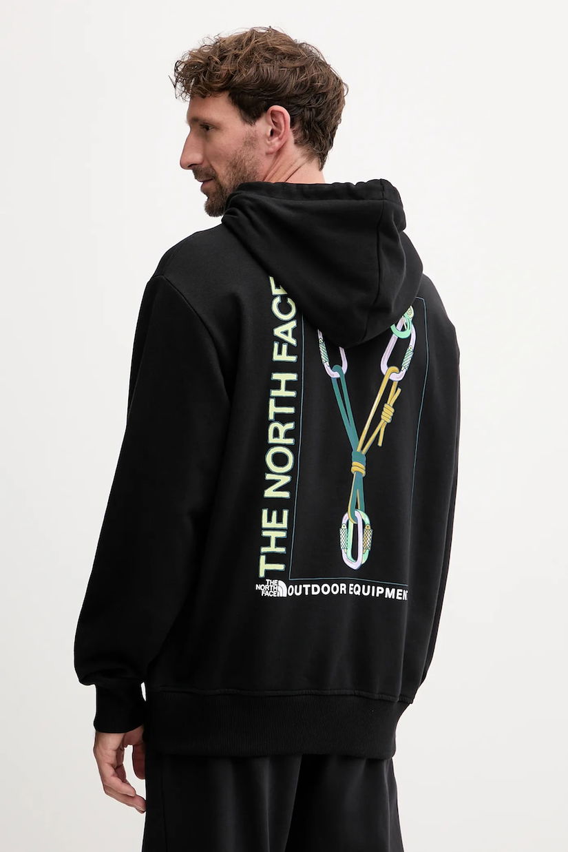 The North Face hanorac de bumbac Explore Gear Relaxed culoarea negru, cu glugă, cu imprimeu, NF0A8F2KJK31