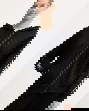 Dkny hanorac de bumbac culoarea negru, cu glugă, cu imprimeu, DP5J9645