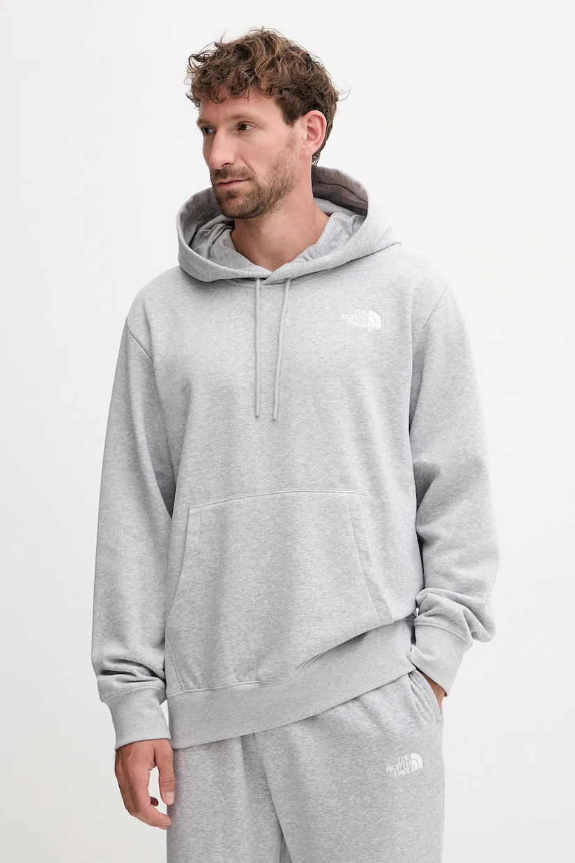 The North Face bluză Essential culoarea gri, cu glugă, melanj, NF0A89ESDYX1
