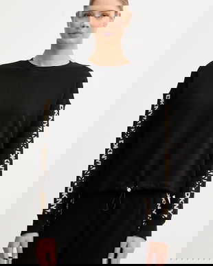 Dkny hanorac de bumbac culoarea negru, cu imprimeu, DP5T1414