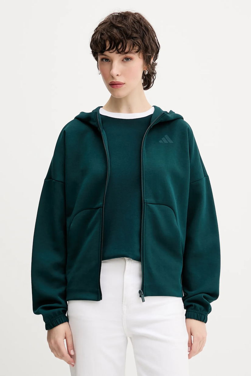 adidas bluză Essentials culoarea verde, cu glugă, uni, JW7876