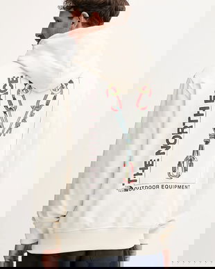 The North Face hanorac de bumbac Explore Gear Relaxed culoarea bej, cu glugă, cu imprimeu, NF0A8F2KQLI1