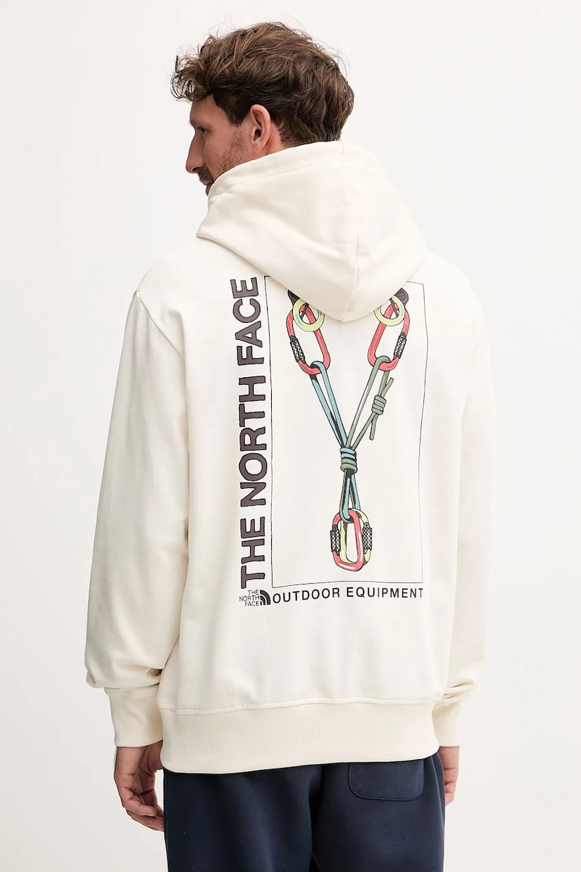 The North Face hanorac de bumbac Explore Gear Relaxed culoarea bej, cu glugă, cu imprimeu, NF0A8F2KQLI1
