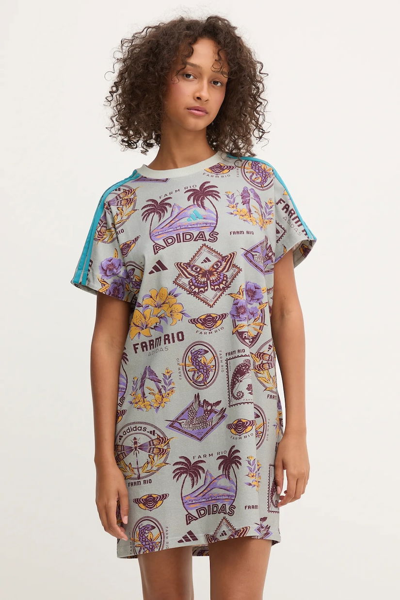 adidas rochie x Farm Rio culoarea gri, mini, oversize, JL7003