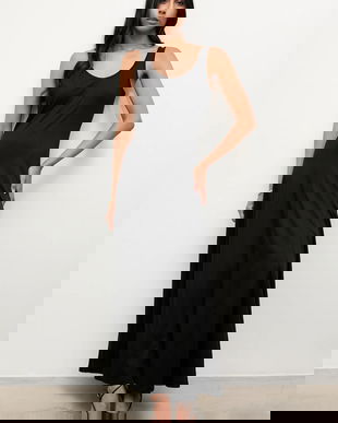 Answear.LAB rochie din bumbac culoarea negru, maxi, evazati