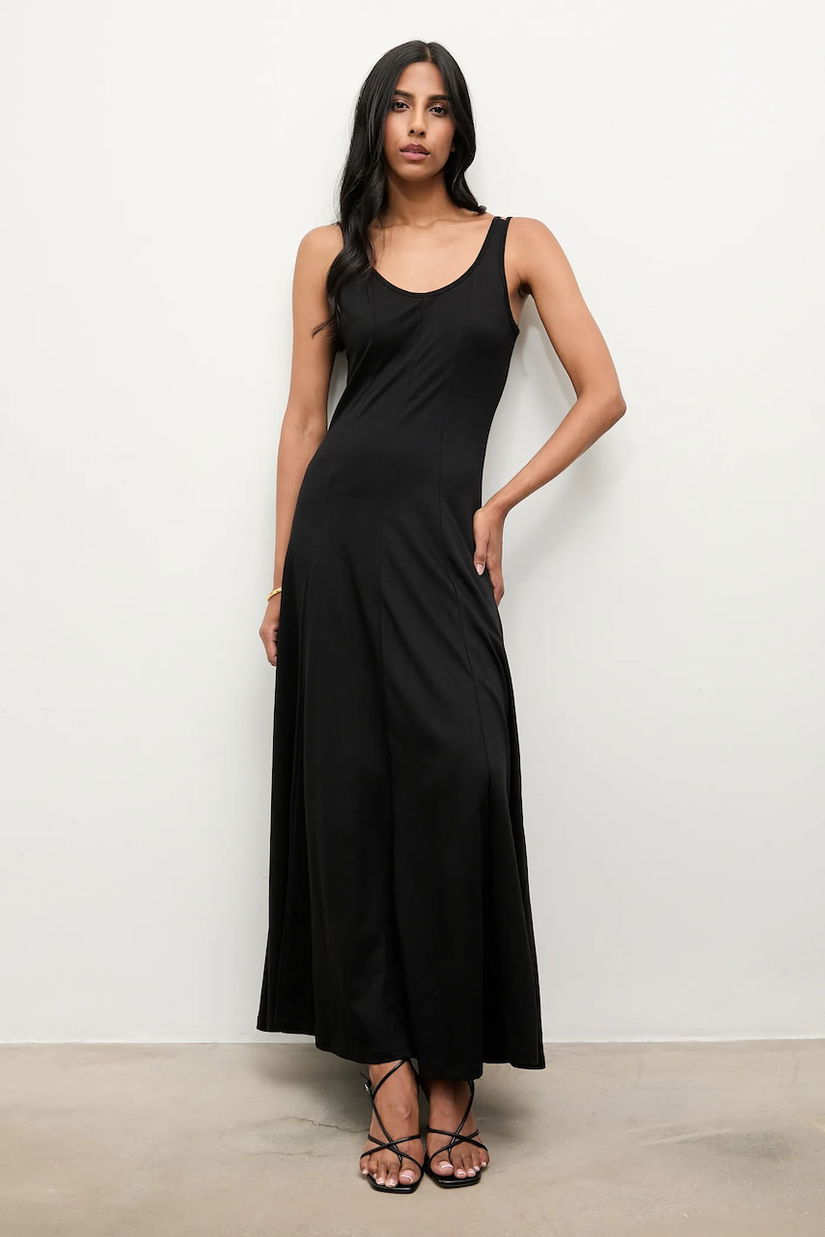 Answear.LAB rochie din bumbac culoarea negru, maxi, evazati
