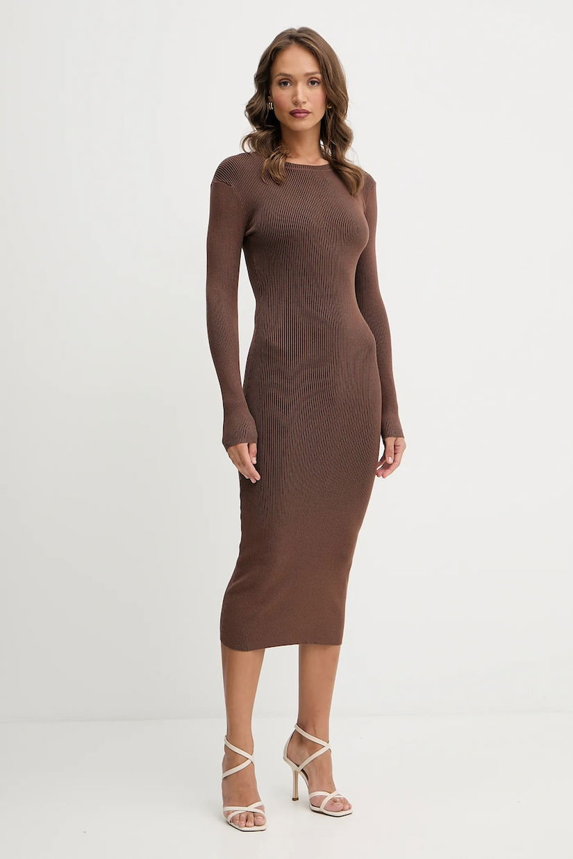Silvian Heach rochie SZABO culoarea maro, midi, mulată, GPA25057VE