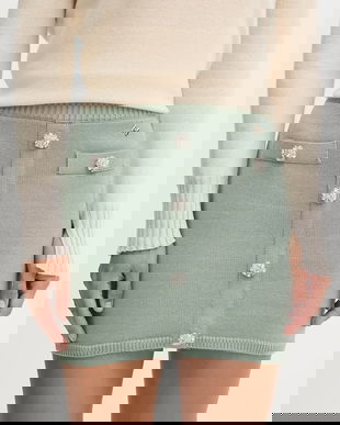 Silvian Heach fustă din amestec de cașmir LEFTERIS culoarea verde, mini, creion, GPA25263MG