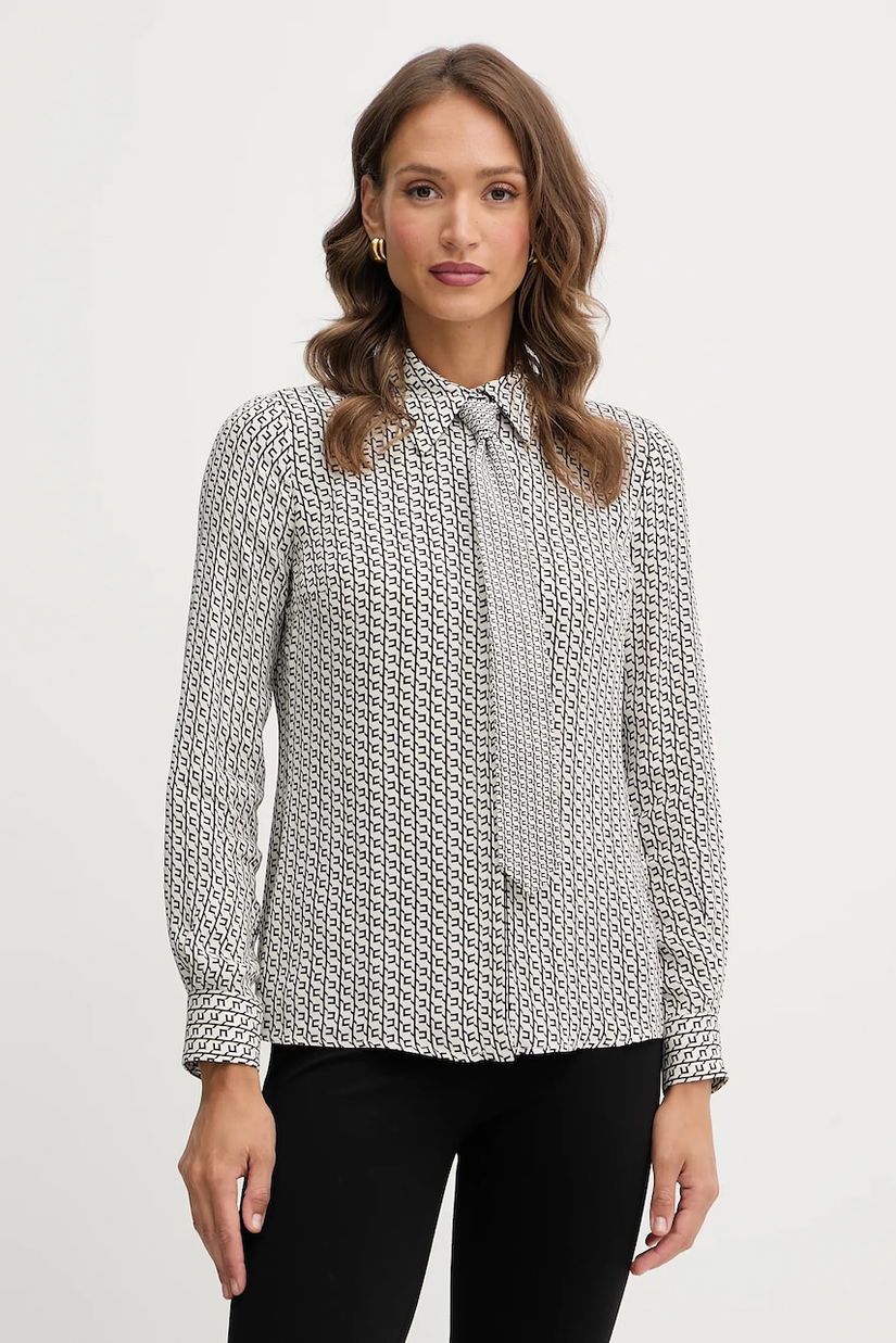 Elisabetta Franchi cămașă culoarea bej, cu guler clasic, regular, CA10956E2