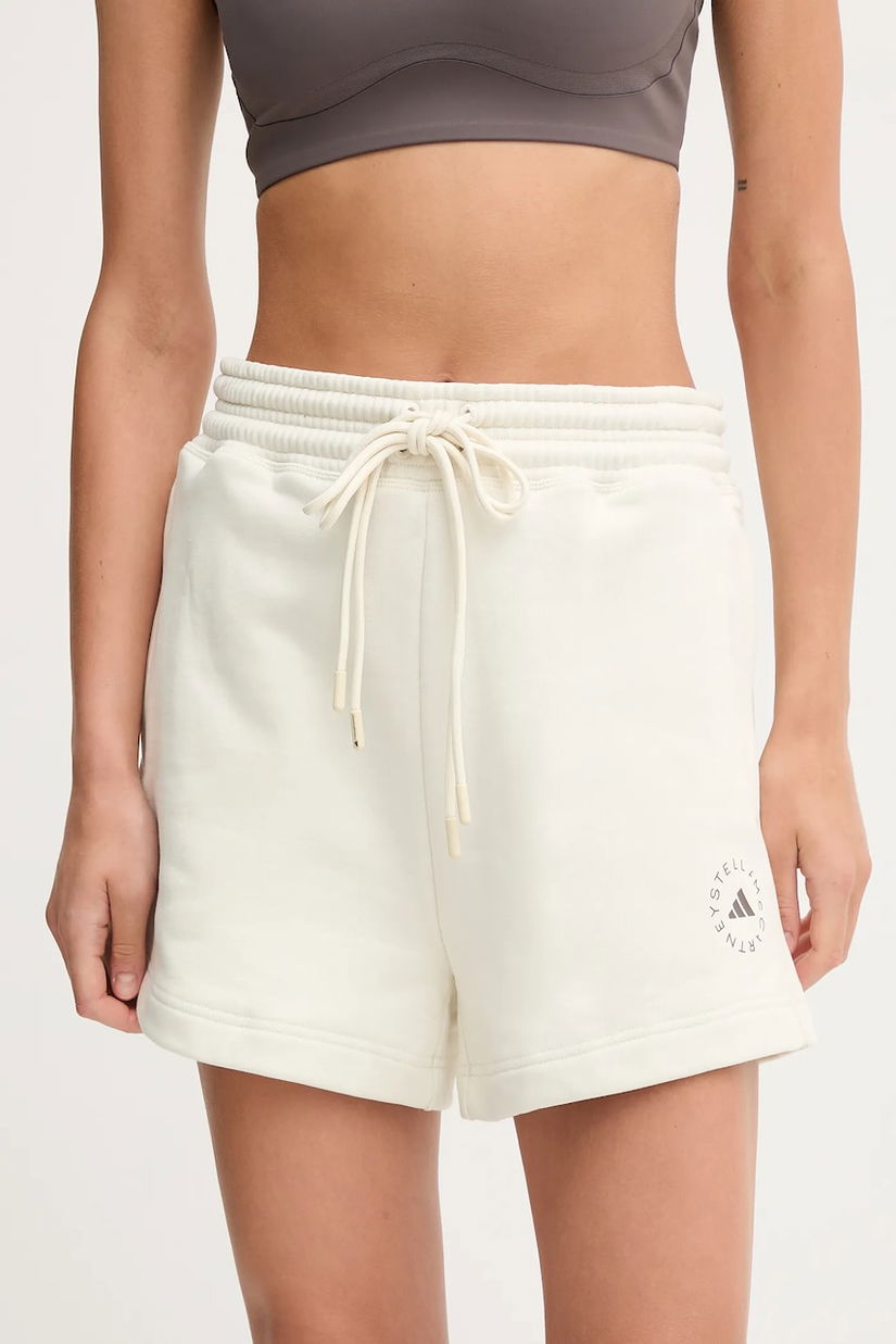 adidas by Stella McCartney pantaloni scurți de antrenament culoarea bej, uni, high waist, JX6786