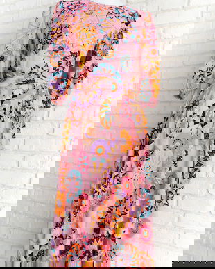 Rochie Vaporoasa Roz cu Print Multicolor