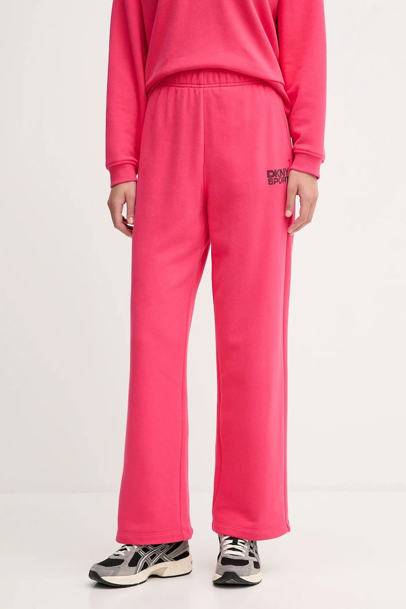 Dkny pantaloni de trening din bumbac culoarea roz, cu imprimeu, DP5P3650