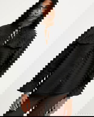 Answear.LAB camasa culoarea negru, cu un decolteu legat, relaxed