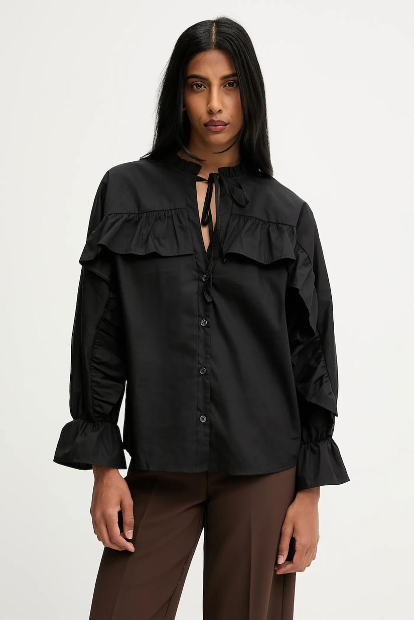 Answear.LAB camasa culoarea negru, cu un decolteu legat, relaxed