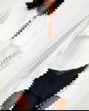 Answear.LAB camasa culoarea alb, cu un decolteu legat, relaxed