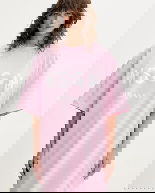 MSGM rochie din bumbac culoarea roz, mini, oversize, 3941MDA510.257798