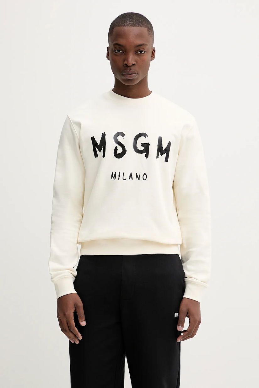 MSGM hanorac de bumbac culoarea bej, cu imprimeu, 2000MM513.300001