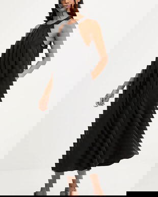 Answear.LAB rochie culoarea negru, midi, evazati