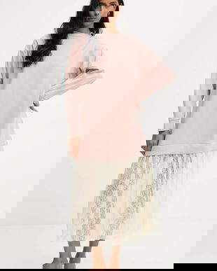 Answear.LAB rochie culoarea roz, midi, evazati