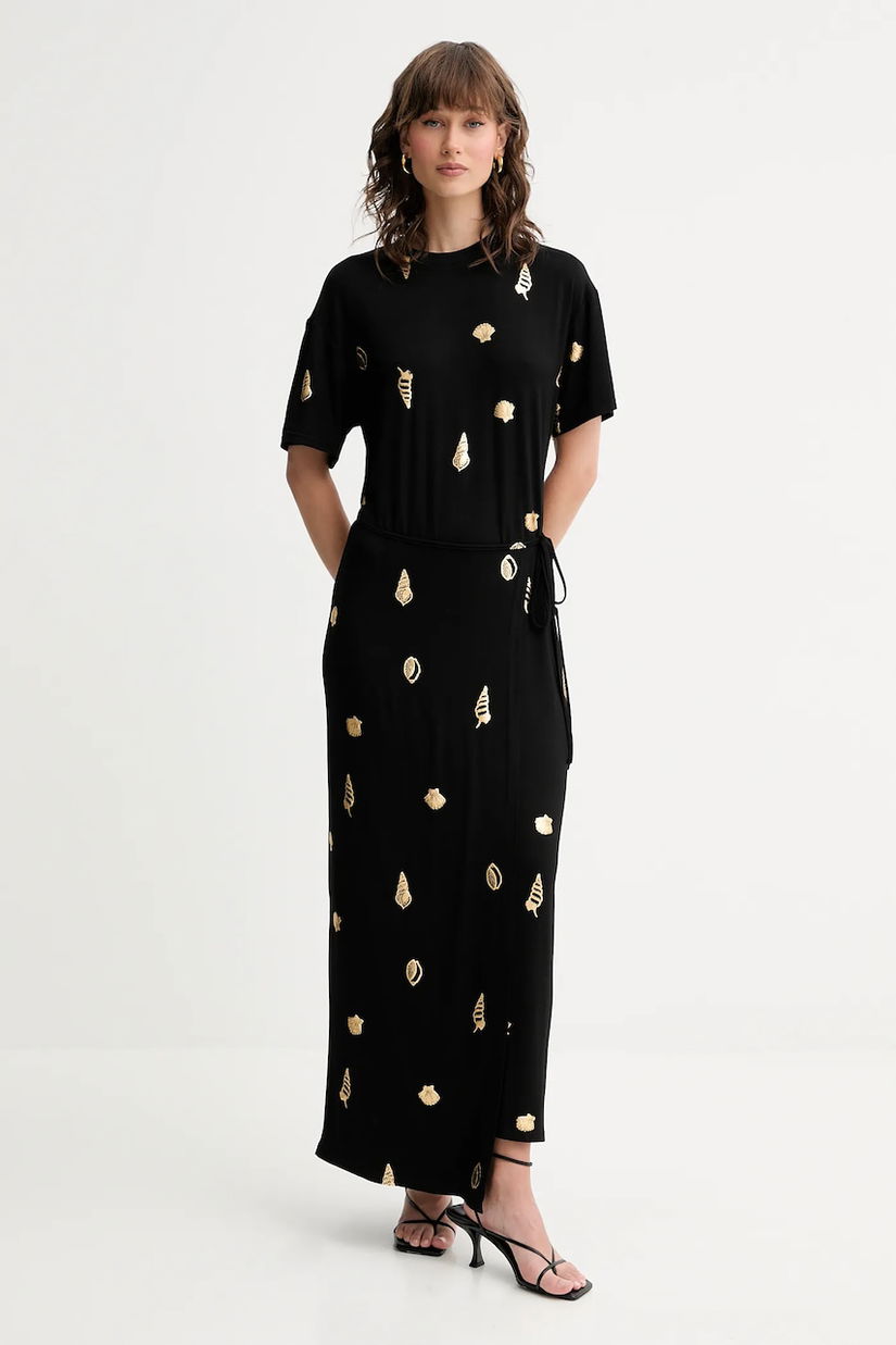 Never Fully Dressed rochie Leia culoarea negru, maxi, drept, NFDDR2207