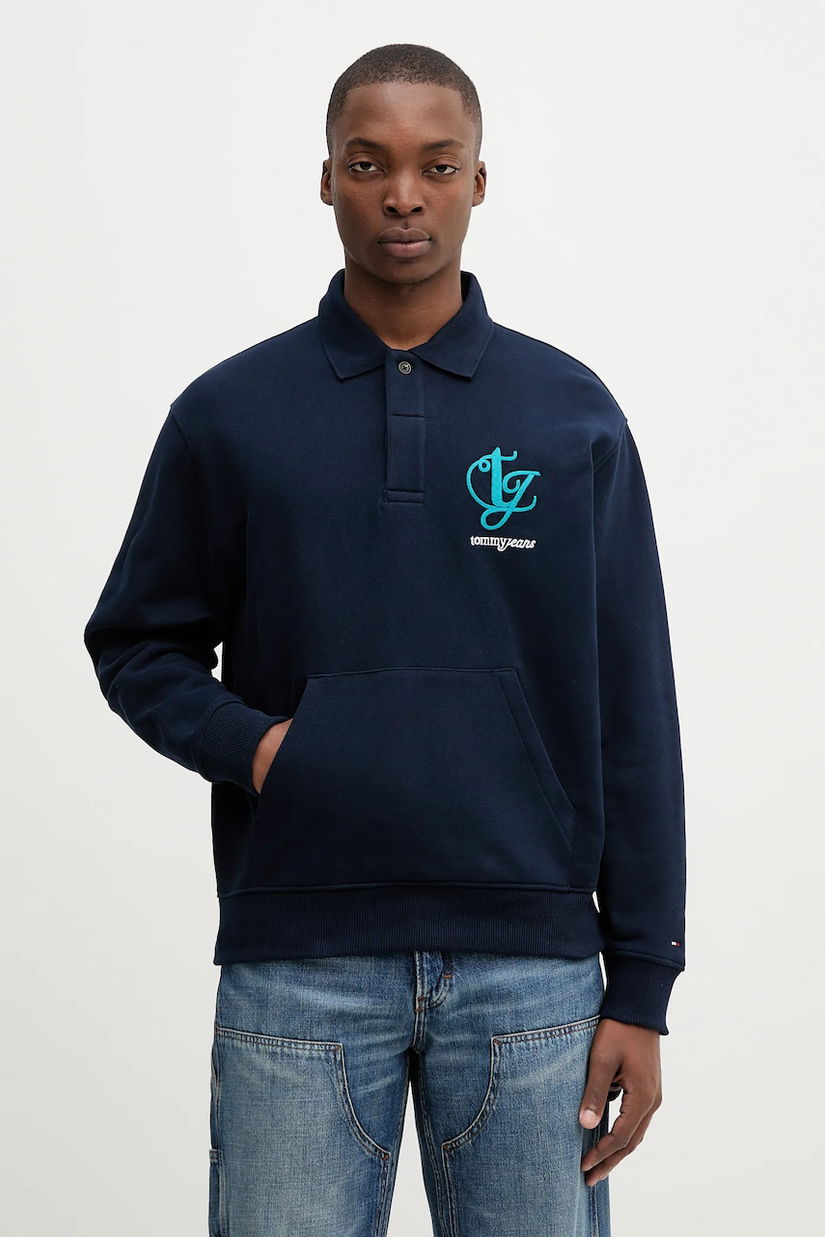 Tommy Jeans hanorac de bumbac culoarea bleumarin, melanj, DM0DM21800