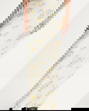 Never Fully Dressed fustă Dorris culoarea bej, maxi, evazați, NFDSK697