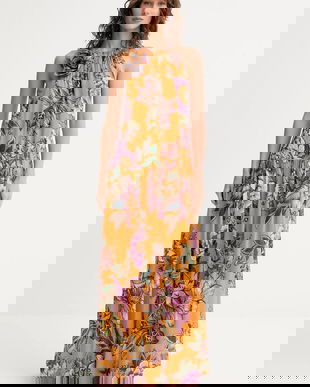 Farm Rio rochie culoarea portocaliu, maxi, evazați, 336675