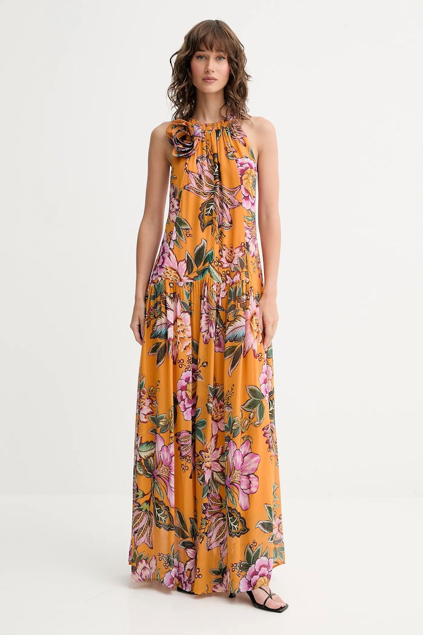 Farm Rio rochie culoarea portocaliu, maxi, evazați, 336675