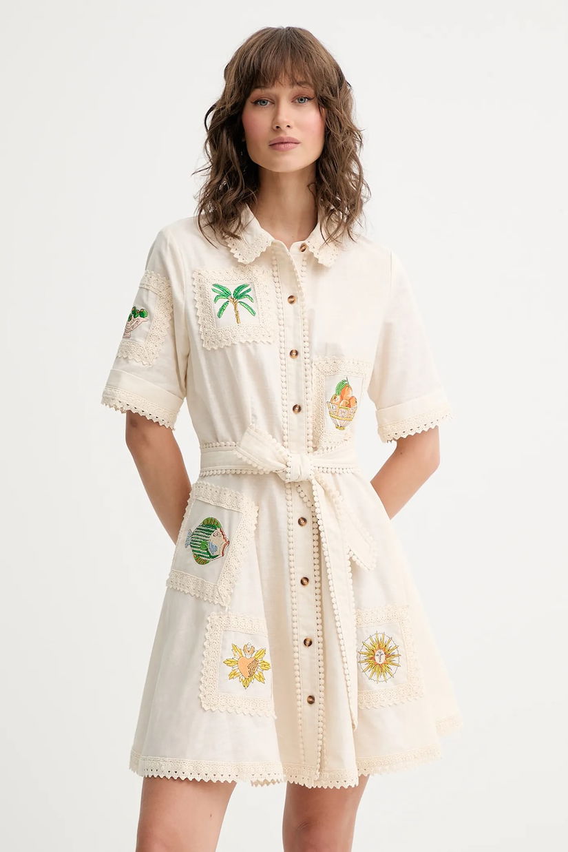 Never Fully Dressed rochie din amestec de in Lauren culoarea bej, mini, evazați, NFDDR2810