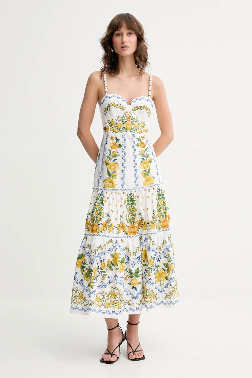 Farm Rio rochie din bumbac culoarea alb, maxi, evazați, 336275