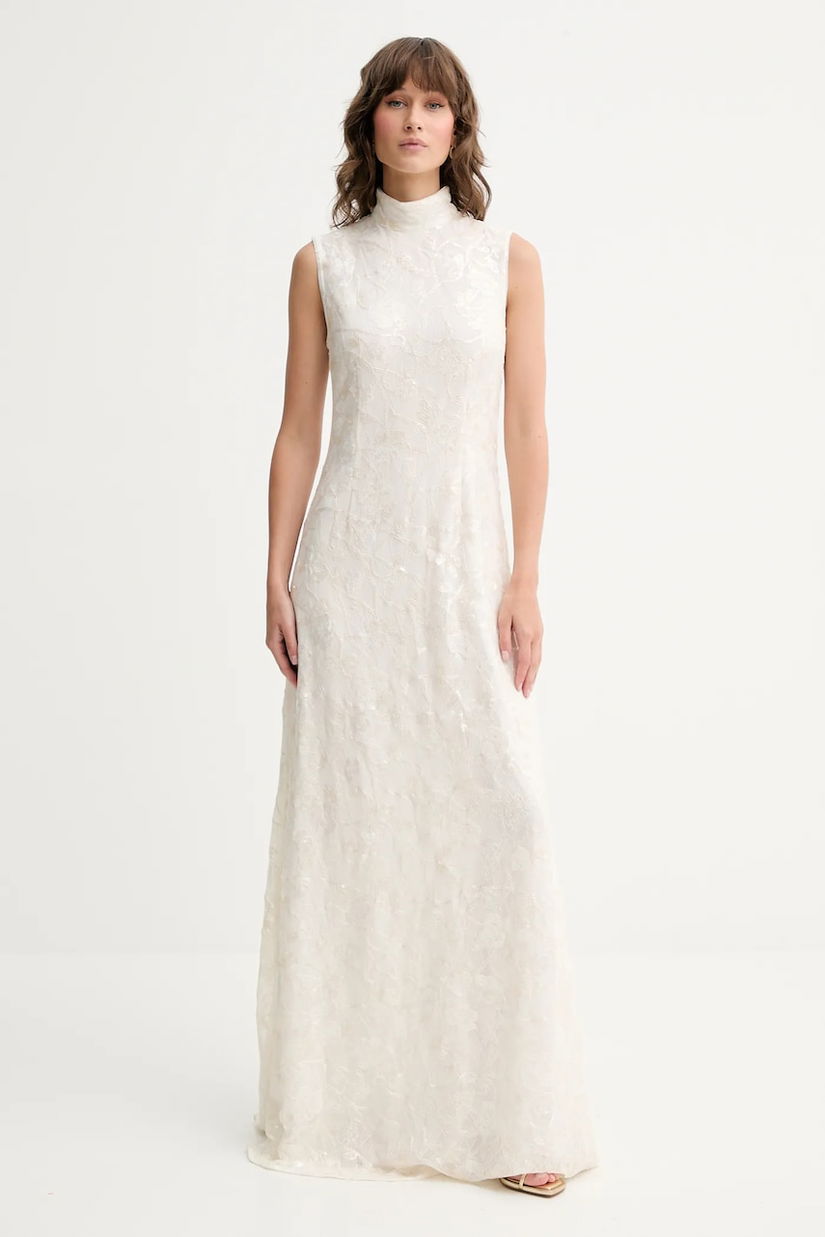 Rotate rochie de mireasă culoarea bej, maxi, evazați, 114196857
