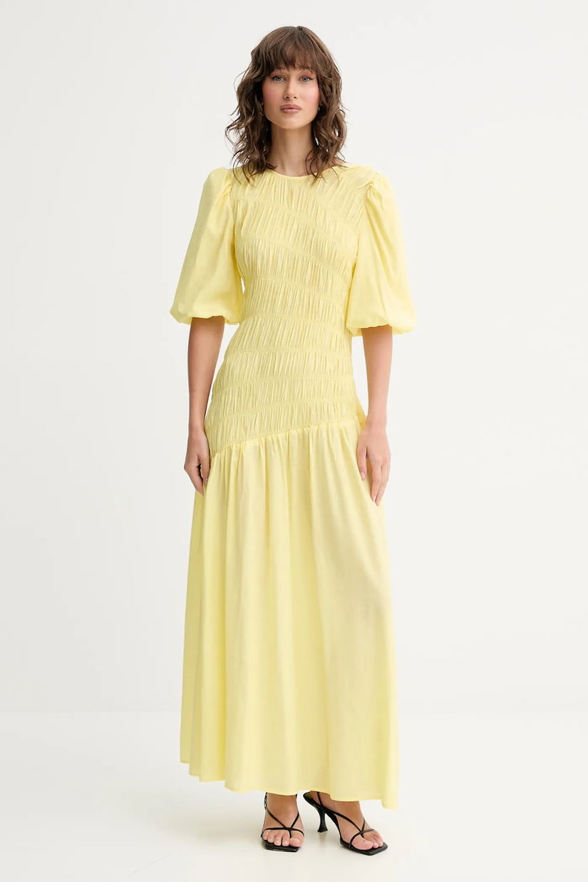 Never Fully Dressed rochie Nara culoarea galben, maxi, evazați, NFDDR3014