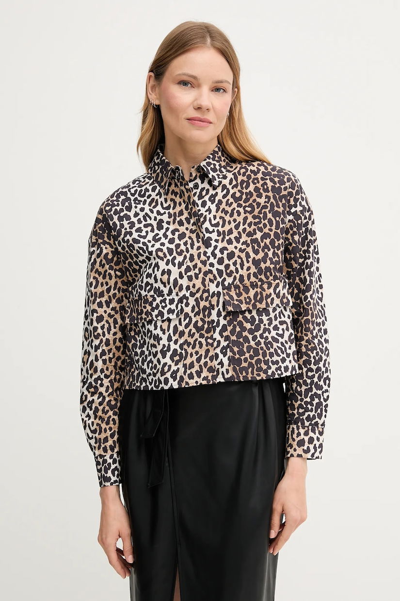 OUI cămașă din bumbac culoarea negru, cu guler clasic, relaxed, 93894
