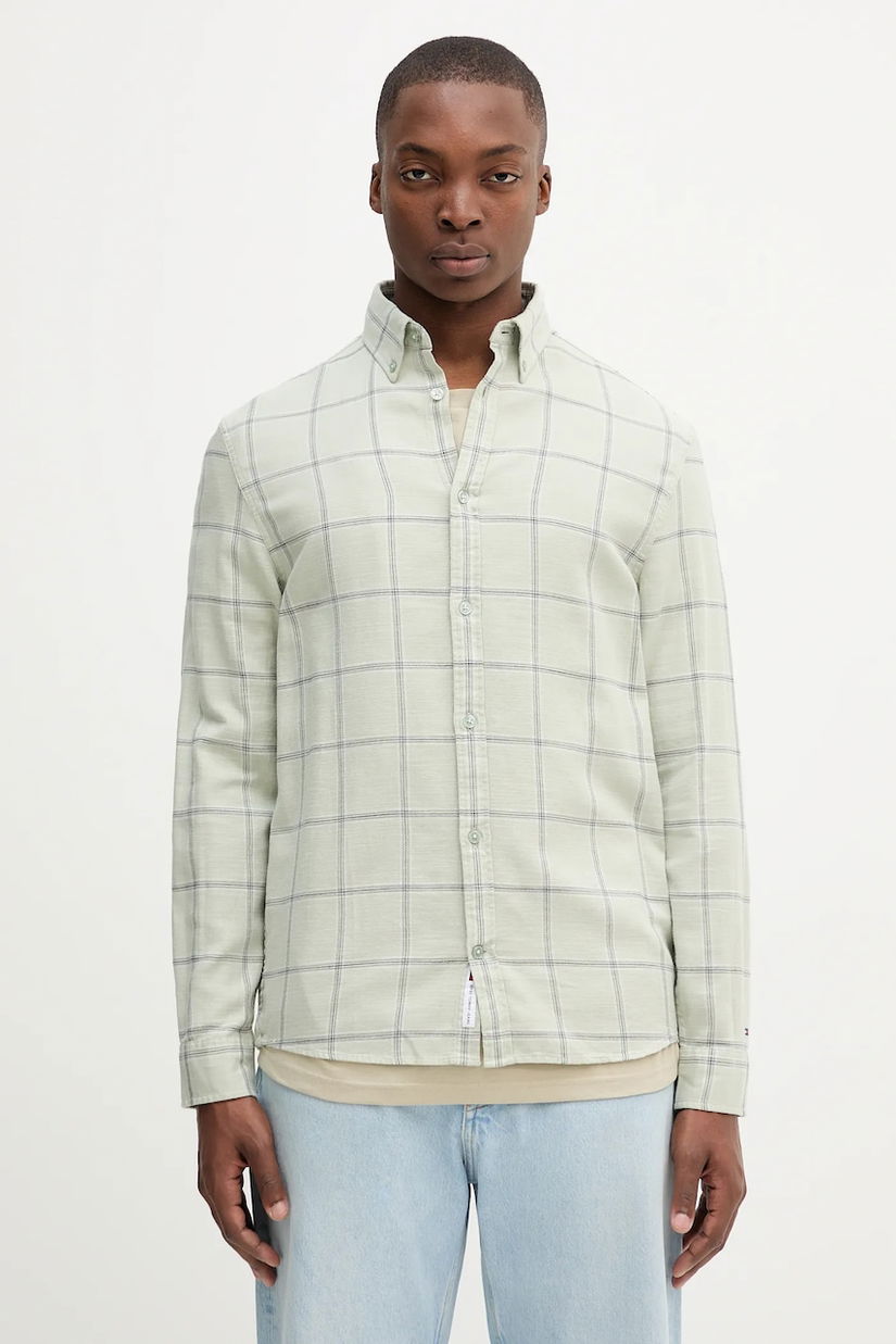 Tommy Jeans cămașă din bumbac culoarea verde, regular, DM0DM21701