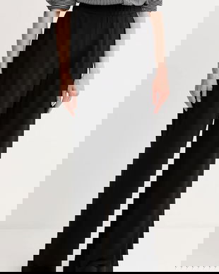 OUI pantaloni culoarea negru, lat, high waist, 93781