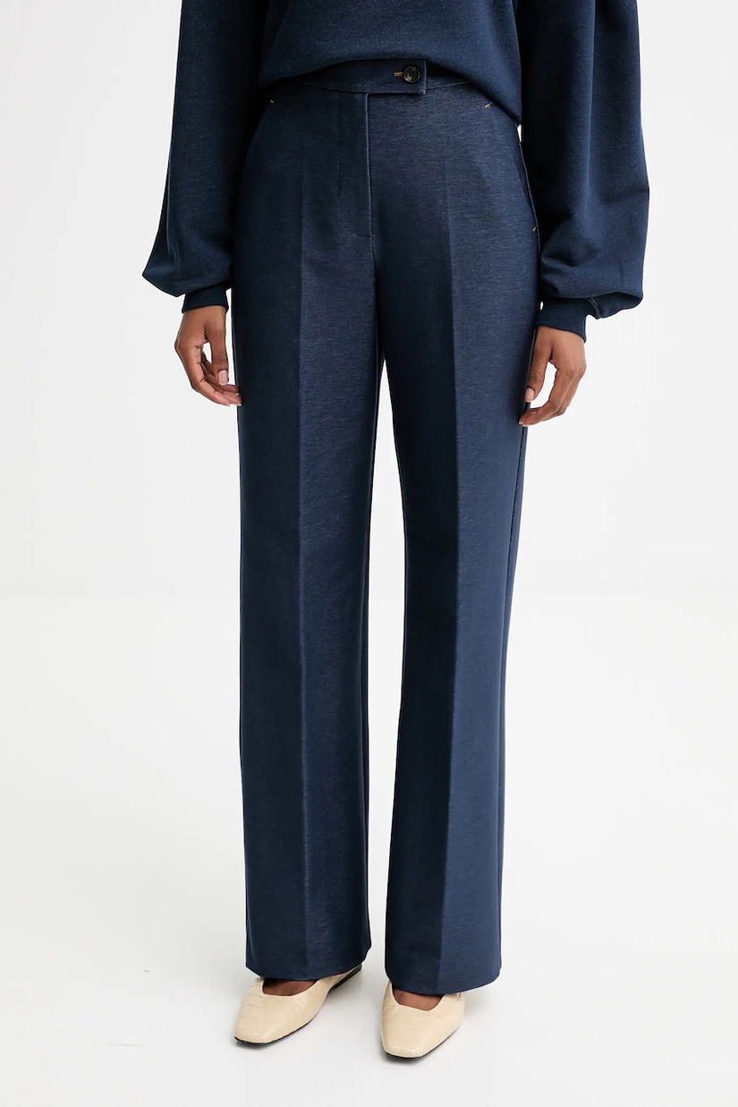 MM pantaloni ULIVO culoarea bleumarin, drept, high waist, 2526786027600