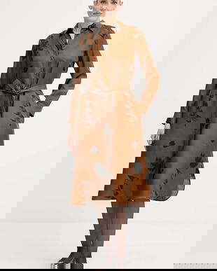 MM rochie de mătase JADI culoarea maro, midi, drept, 2526226017600