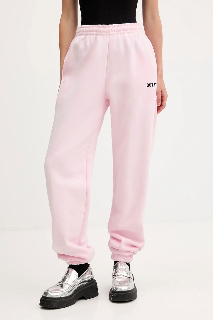 Rotate pantaloni de trening din bumbac culoarea roz, uni, 114378191